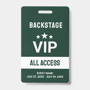Green VIP Backstage All Access Pass ID Badge