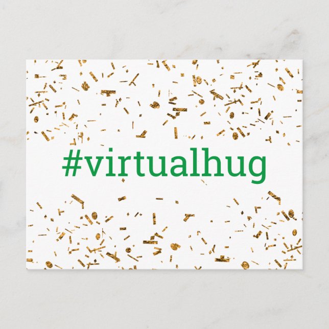 Green Virtual Hug Hashtag Gold Faux Confetti Postcard (Front)