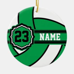 Green Volleyball DIY Name and Number Ceramic Ornament