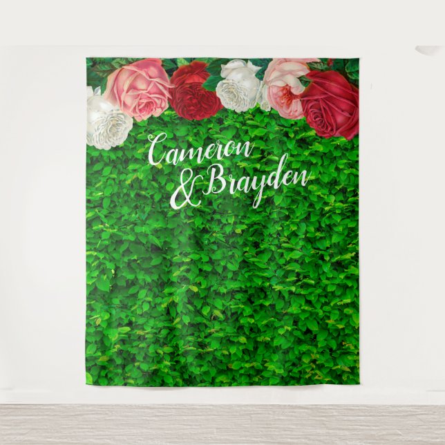 Green Wall Garden Floral Wedding Party Backdrop Tapestry (Front)