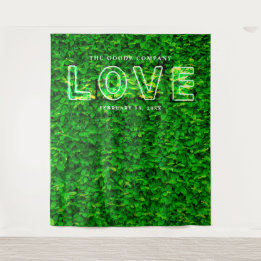 Green Wall Love Neon Sign Wedding Backdrop Tapestry