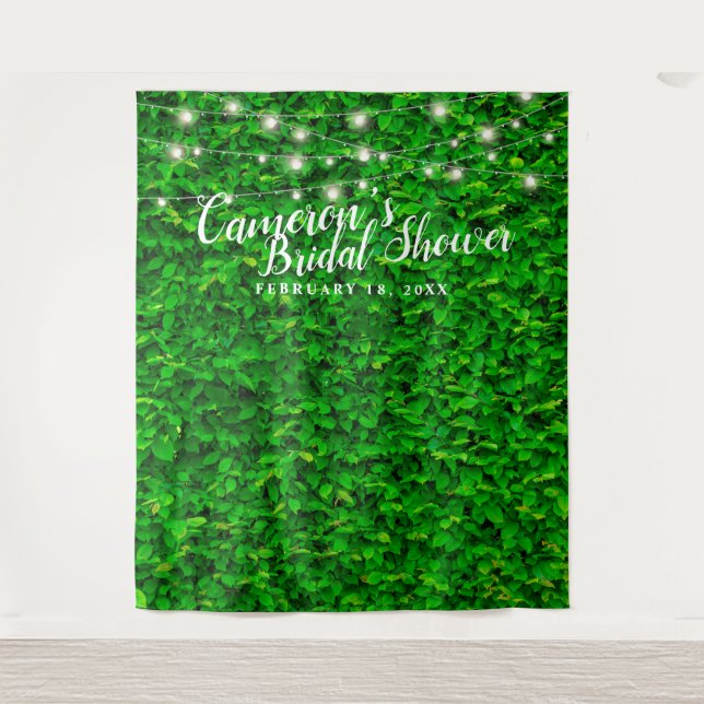 Green Wall Twinkling Lights Bridal Shower Backdrop Tapestry (Front)
