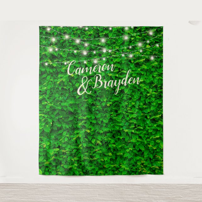 Green Wall Twinkling Lights Wedding Party Backdrop Tapestry (Front)