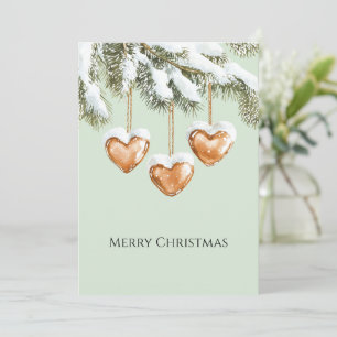 Green Warm Creamy Caramel Hearts Christmas Tree Card
