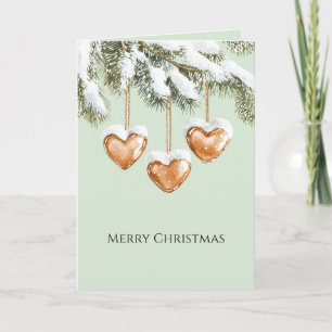 Green Warm Creamy Caramel Hearts Christmas Tree  Card