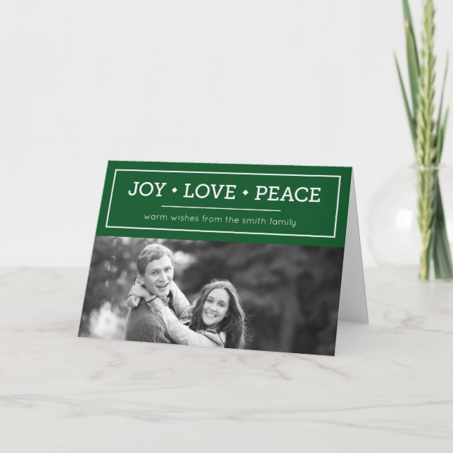 Green Warm Wishes Joy Love Peace Holiday Photo (Front)