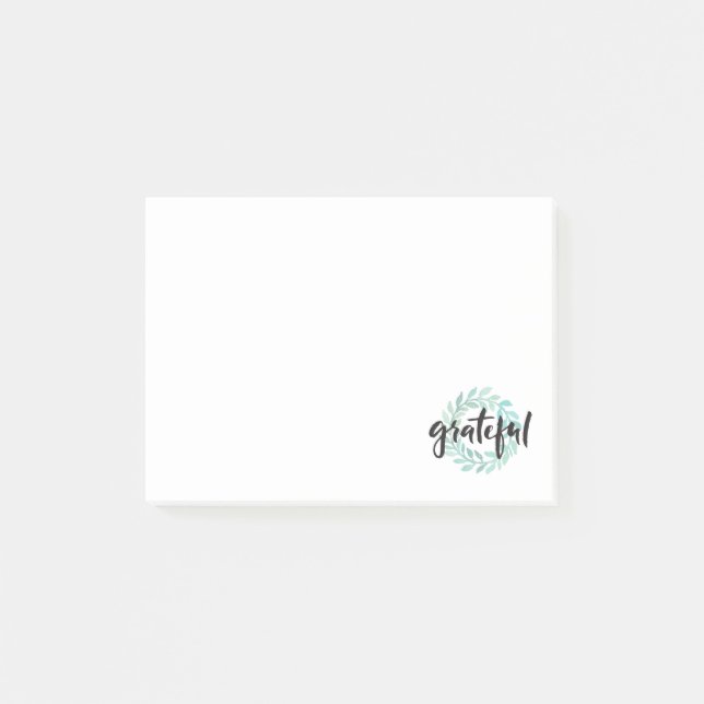 Green Water Colour Grateful Wreath Fall Gratitude Post-it Notes (Front)