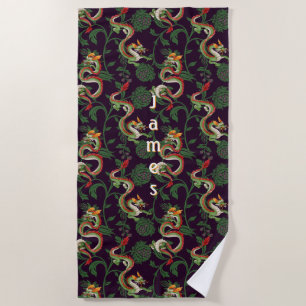 Green Water Dragon Beach Towel