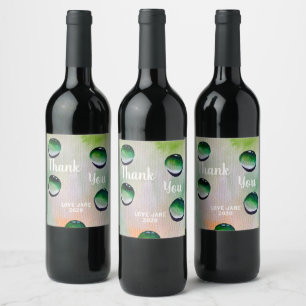 Green water drops art wine label