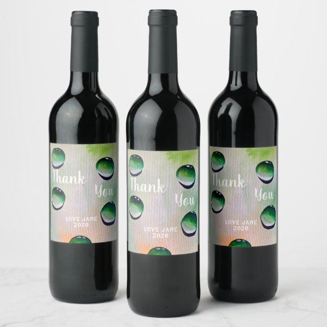 Green water drops art wine label (Bottles)
