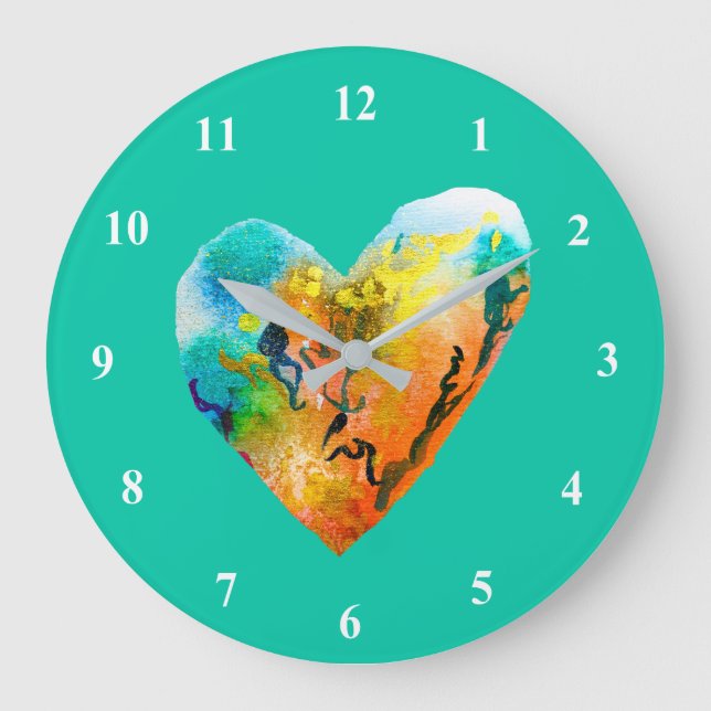 Green water drops water art large clock (Front)