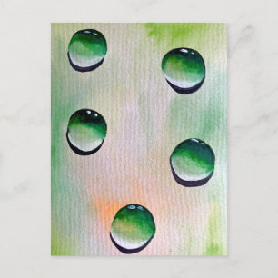 Green water drops water art postcard