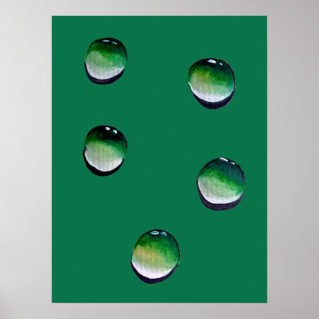 Green water drops water art poster (Front)