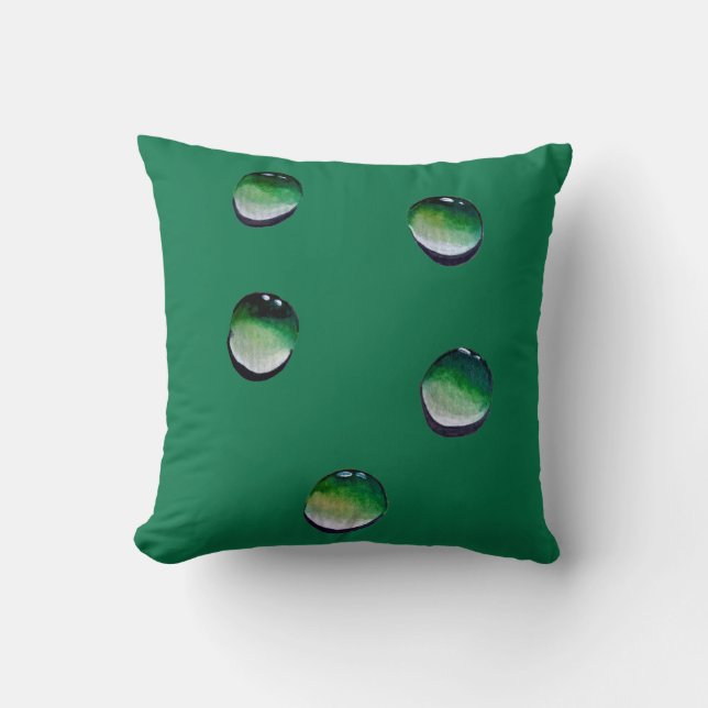 Green water drops water art throw pillow (Front)