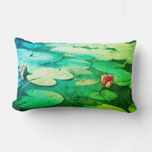 Green Water Lily Plants Cushion Throw Pillow