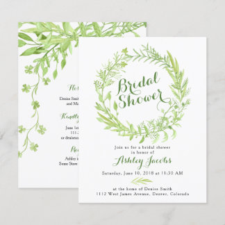 Green Watercolo Wreath Bridal Shower Invitation
