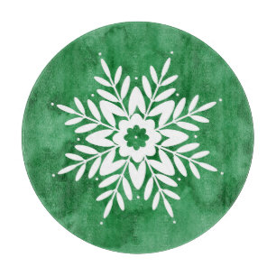 Green Watercolor Abstract Snowflake Cutting Board