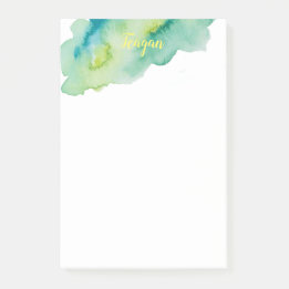 Green Watercolor Accent Post-it Notes