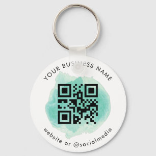 Green Watercolor Add Custom Company QR Code Scan Keychain