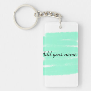 Green watercolor add name text message here throw keychain