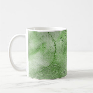 Green watercolor and ink paper textures on white b coffee mug