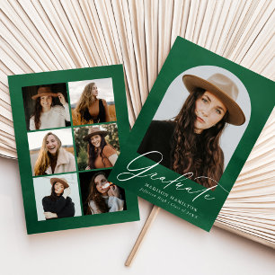 Green Watercolor Arch 7 Photo Collage Graduation Announcement