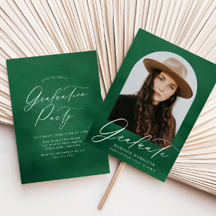 Green Watercolor Arch Photo Graduation Party Invitation