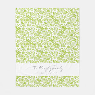 Green Watercolor Art FAMILY NAME Location Decor Fleece Blanket