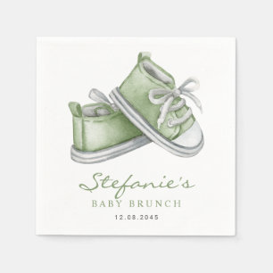 Green Watercolor Baby Booties Baby Brunch Napkin