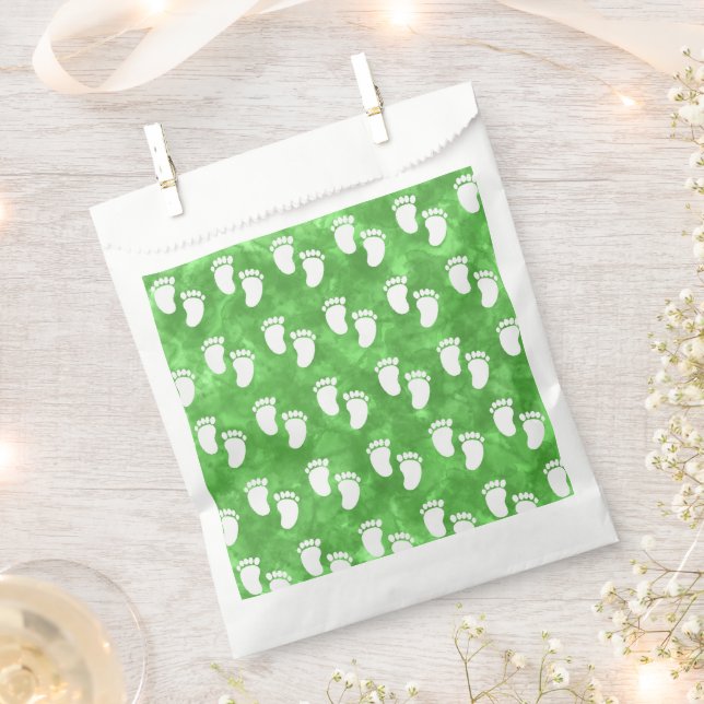 Green Watercolor Baby Shower Footprint Pattern Favour Bag (Clipped)