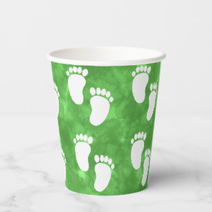 Green Watercolor Baby Shower Footprint Pattern Paper Cups