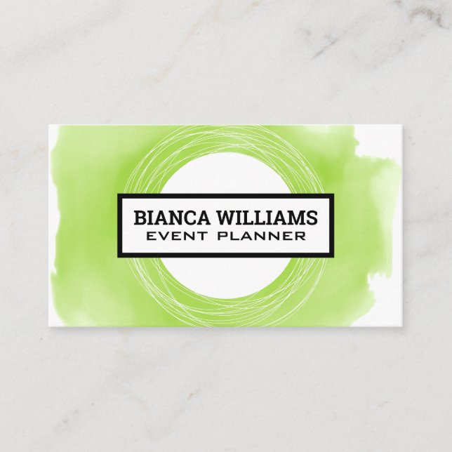 Green Watercolor Background | Artistic Business Card (Front)
