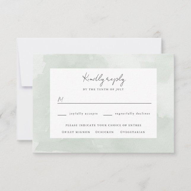 Green watercolor background wedding rsvp card (Front)