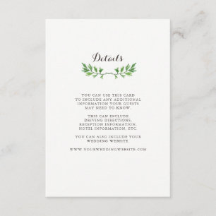 Green Watercolor Botanical Leaves Guest Details Enclosure Card