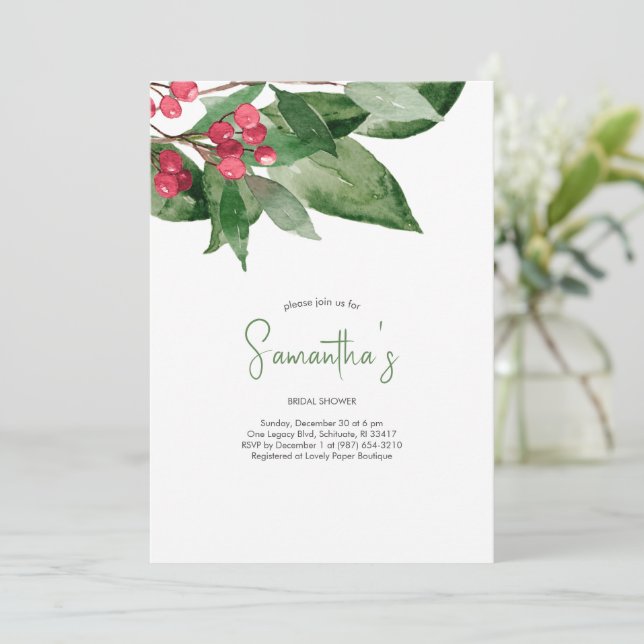Green Watercolor Bridal Shower Invitations (Standing Front)