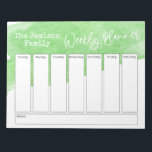 Green Watercolor Brushstroke Weekly Planner Notepad<br><div class="desc">In this fun design, I've covered the top of the background in a green watercolor brush stroke. The phrase "Weekly Planner" was rendered in a casual handwriting font and has been placed, as a graphic, at the top of the page. Use the template fields to add your details as you...</div>