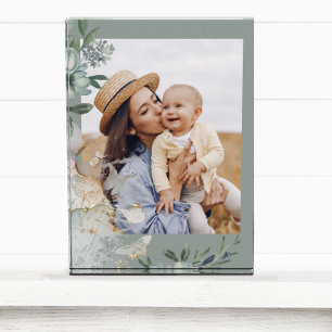 Green Watercolor Butterfly Mom Photo Block