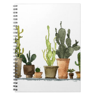Green Watercolor Cacti: Hand Drawn Pots Notebook