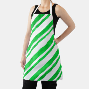 Green Watercolor Candy Cane Stripes Apron