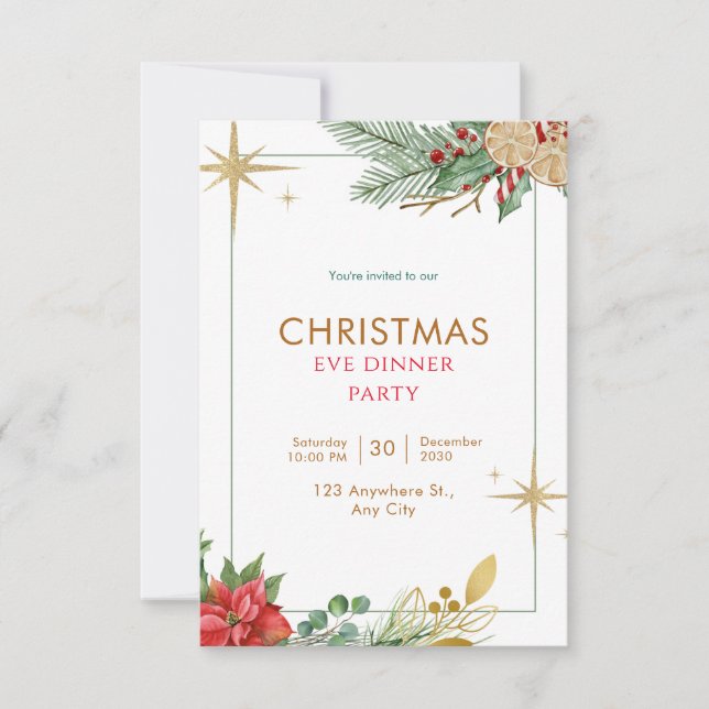 Green Watercolor Christmas Eve Dinner Party Invitation (Front)