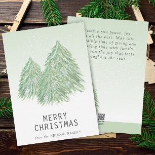 Green Watercolor Christmas Tree Artistic  Holiday Card