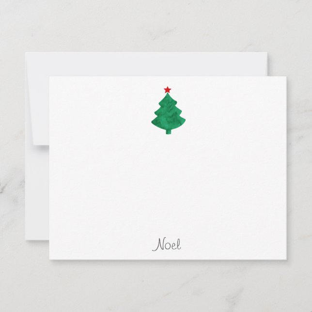 Green Watercolor Christmas Tree & Red Star Card (Front)