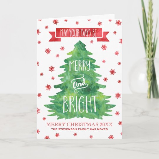 Green Watercolor Christmas Tree We've Moved Card