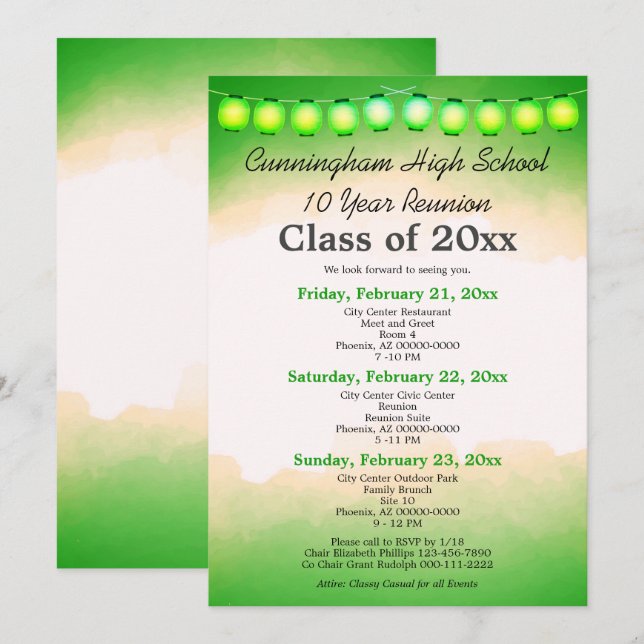 Green Watercolor Class Reunion Template (Front/Back)