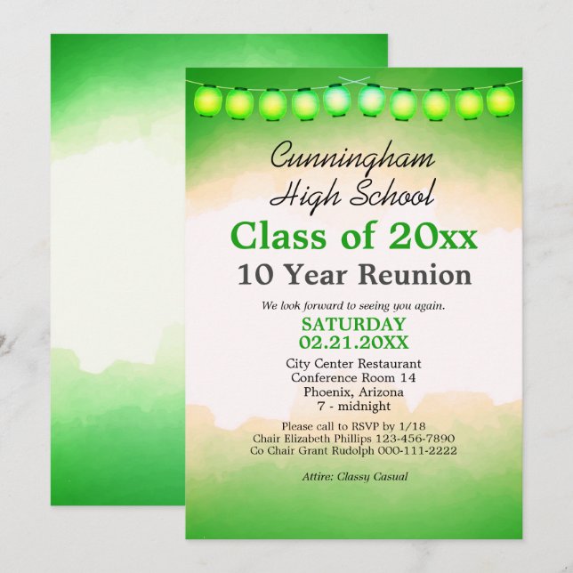 Green Watercolor Class Reunion Template (Front/Back)