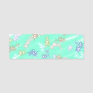 Green watercolor colorful glitter sparkle pattern  name tag