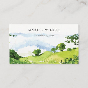 Green Watercolor Countryside Hills Wedding Welcome Enclosure Card