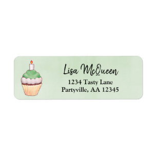 Green Watercolor Cupcake Birthday Address