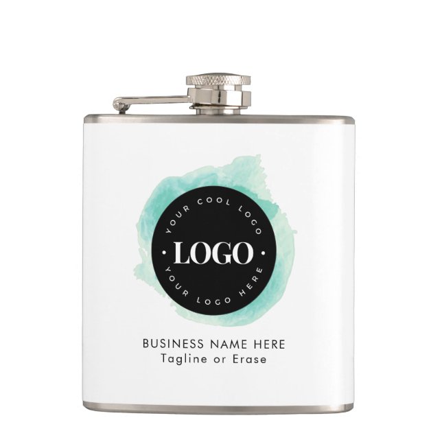 Green Watercolor Custom Business Company Logo Text Hip Flask (Front)