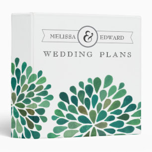 Green Watercolor Dahlias Wedding Planner Binder